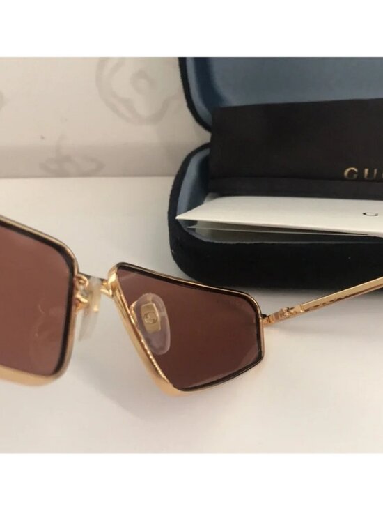 New Authentic Gucci GG0537S 002 Gold Cat-Eye Sunglasses Red Lenses main image 7